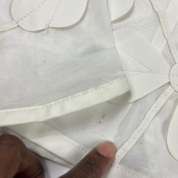 Dolce Cabo Ivory Mesh Floral Appliqué Zip Blouse Jacket Womens Small Sheer FLAW - Picture 10 of 12